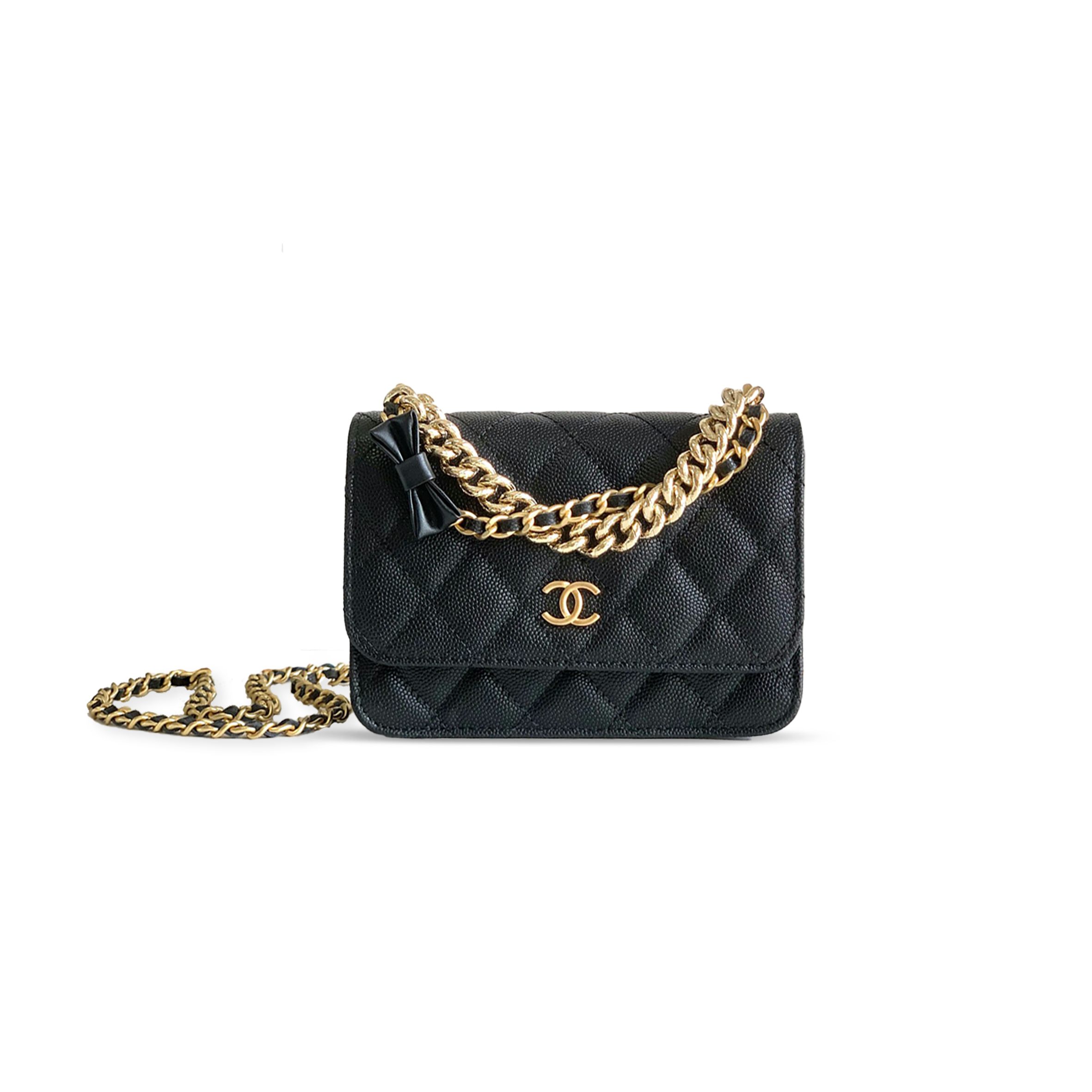 Ch*el lychee peel cc turnlock wallet on chain woc black 148571 (17*12*6cm)